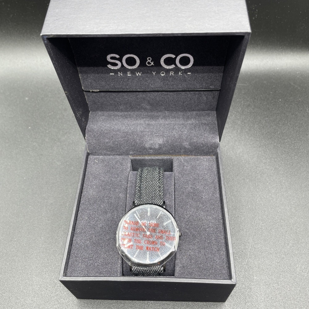 SO & CO New York Chelsea 5103 41mm Silver Tone Case on Black Denim Watch